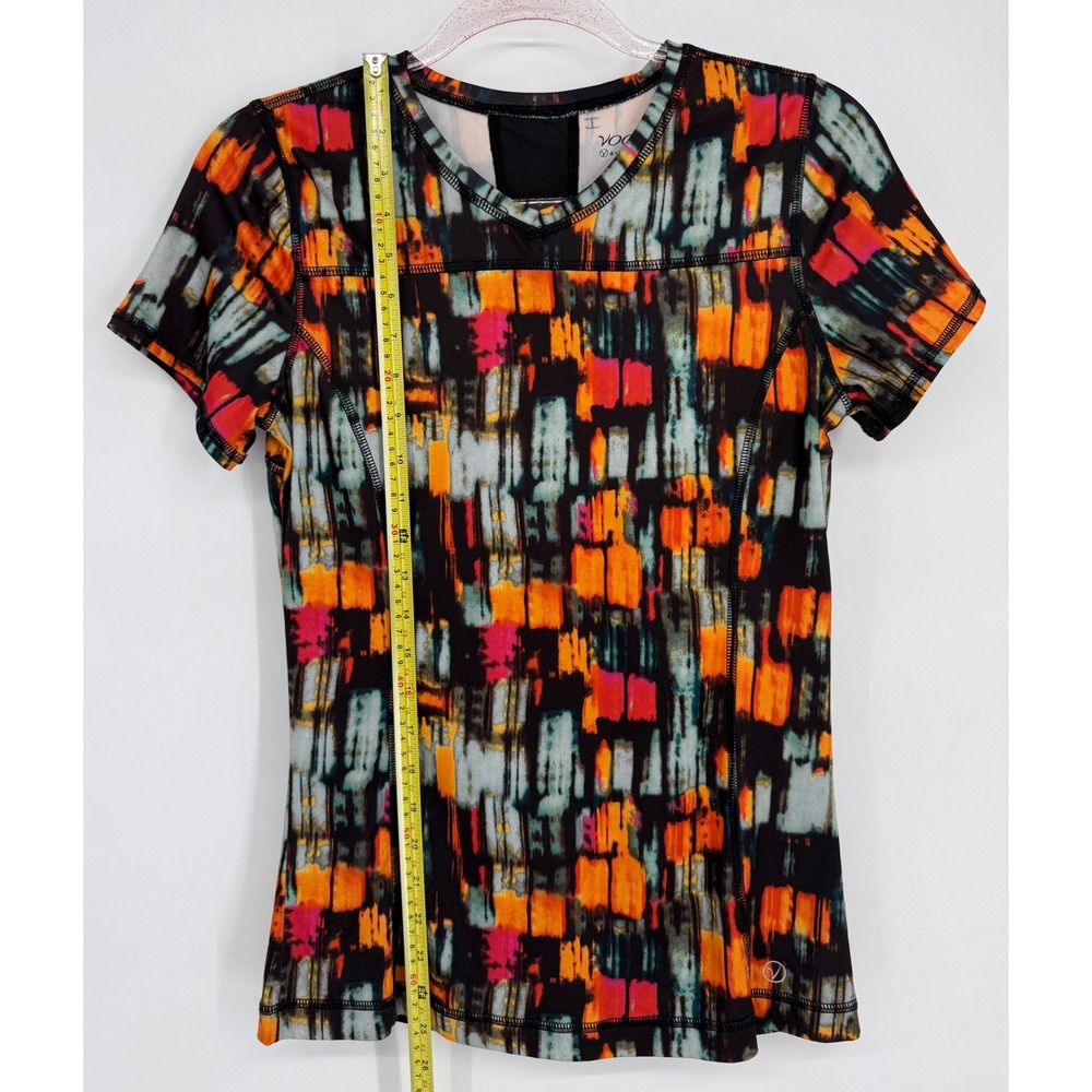 Vogo Athletica Womens Abstract Print Activewear Tee‎ Mesh Back Orange Pink Sz S - Picture 2 of 8